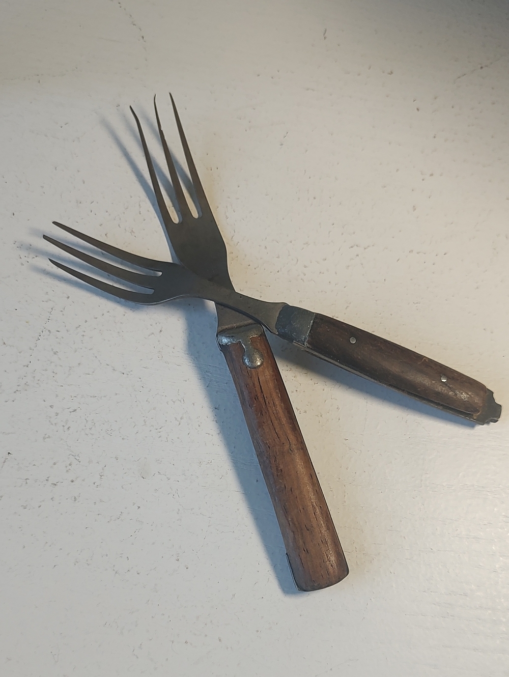 Bundle Of 2 Vintage Wooden Handle 3 Prong Forks